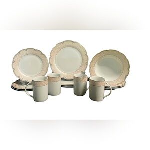 Elegant Pink and White Dinnerware Set